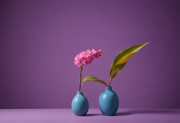 Orange Flower in Small Clay Vase on Purple Background