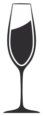 Champagne flute with liquid silhouette, dark fill, party, celebration, drink, bubbly, isolated, minimal art, wine glass