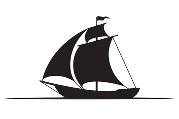 Ship boat silhouette marine travel transport icon in black and white illustration
