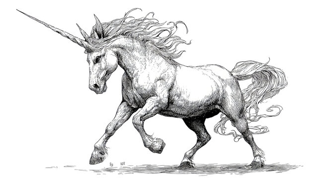 derpy unicorn with crooked horn cute fantasy creature whimsical magic horse cartoon character illustration isolated on white background