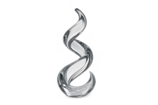 Abstract glass sculpture twisting form transparent background