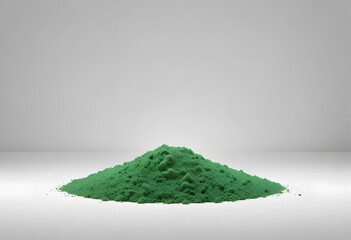 Green Plant Growing from Organic Powder Pile on White Background