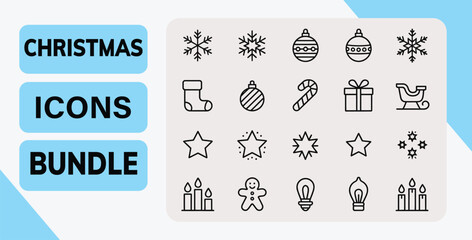 Christmas Icons Bundle — Minimal Line Art Holiday Symbol Collection