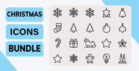 Christmas Icons Bundle — Minimal Line Art Holiday Symbol Collection