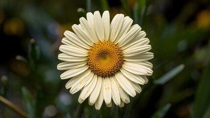 Obraz premium A bright yellow daisy flower in a summer garden with a bee on it