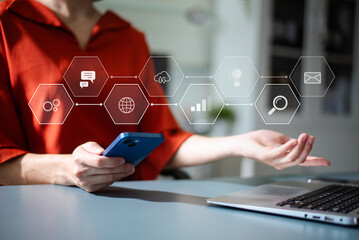 Futuristic business technology with data, cloud, analytics, and innovation. for digital strategy, corporate growth, and transformation visuals.