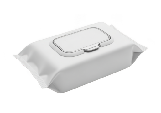 White wet wipes package mockup, sanitizing wipes container, cleaning wipes, baby wipes, hygiene product, antibacterial wipes, wipe dispenser isolated on transparent background