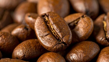 Naklejka premium Roasted coffee beans, close-up view