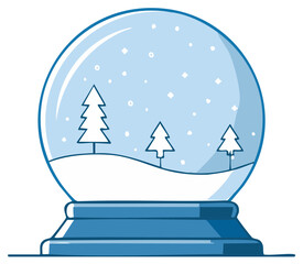 Snow globe scene with trees and snow falling inside glass sphere winter season illustration