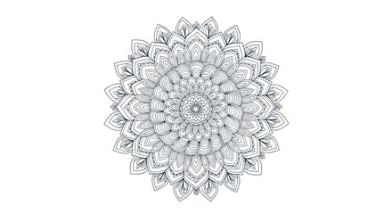 Intricate black and white mandala pattern on a white background, symbolizing harmony and balance.