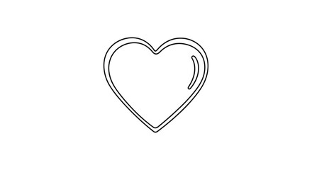 A simple black outline of a heart with a curved reflection on the right side.