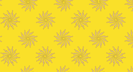 A repeating pattern of tan starburst designs on a bright yellow background.