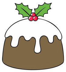 Fototapeta premium Festive Cartoon Christmas Pudding with Icing and Holly Decoration Delicious Traditional Holiday Dessert