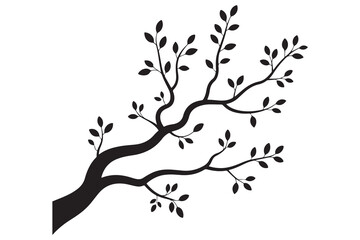 Tree branch silhouette natural plant design in black and white illustration
