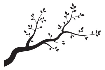 Tree branch silhouette natural plant design in black and white illustration
