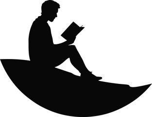 Silhouette of a person sitting and reading a book suitable for banners and advertisements