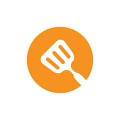 Simple White Spatula Icon on Orange Circular Background