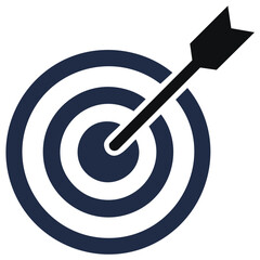 Target board with arrow striking the bullseye showing precision aiming and goal achievement