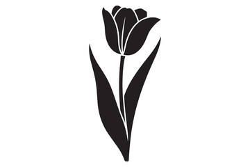 Tulip silhouette icon in white and black minimal floral illustration
