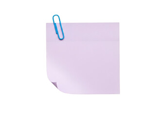 Sticky note with paper clip, pink note paper, memo, reminder, office supply, stationery, notice, message isolated on transparent background