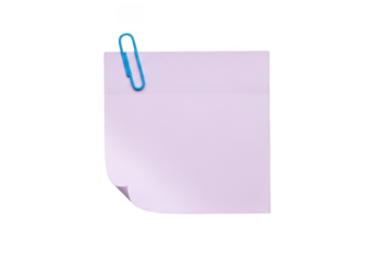 Sticky note with paper clip, pink note paper, memo, reminder, office supply, stationery, notice, message isolated on transparent background