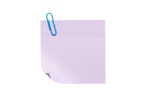 Sticky note with paper clip, pink note paper, memo, reminder, office supply, stationery, notice, message isolated on transparent background