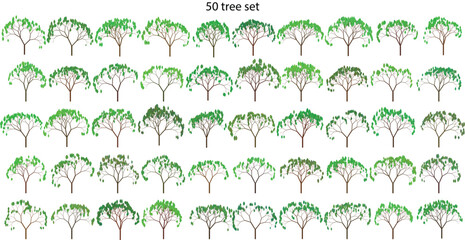 Fototapeta premium tree vector set illustration with green grass, leaves, and flower decoration