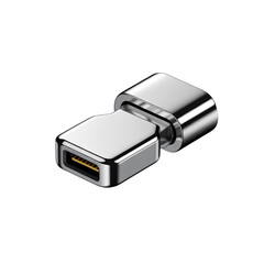 Silver Metallic USB Stick with Swivel Cover, Front Perspective, Isolated on Transparent Background
