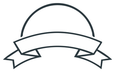 Line drawing of a decorative ribbon banner with a curved top and flowing ends for text or design