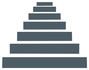 Geometric pyramid icon of stacked rectangles representing growth hierarchy and business stages