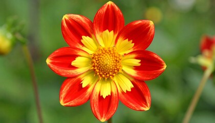 Red and yellow flower with eight petals