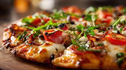 hunger. A delicious pepperoni pizza sits on a rustic wooden board, captured from an overhead angle. representing modern convenience.