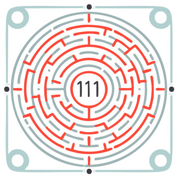 Circular maze with number 111 in the center and red pathways