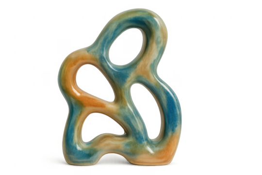 Abstract ceramic sculpture with organic shapes and colorful glaze