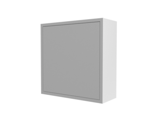 Professional, Clean, High-Quality 3D Rendering: Gray Front Modular Square Cabinet Unit (Modern Minimalist Design). Isolated Kitchen Storage, Vanity, or Utility Box on Transparent PNG HD Background.