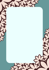 Floral frame with soft teal and blush tones, featuring elegant symmetry and blank space for wedding invitations, romantic cards, or formal event designs.