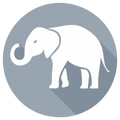 Naklejka premium White elephant silhouette inside a grey circle with long shadow