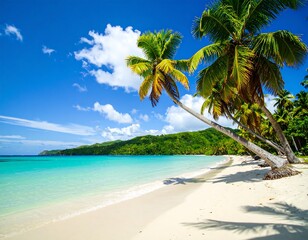Obraz premium Tropical Beach with Palm Trees and Turquoise Water