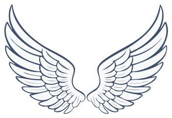 Obraz premium Elegant spread angel wings vector illustration in a classic tattoo or emblem design