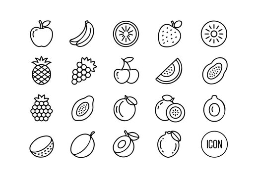 Modern Fruit Line Icon Set Design