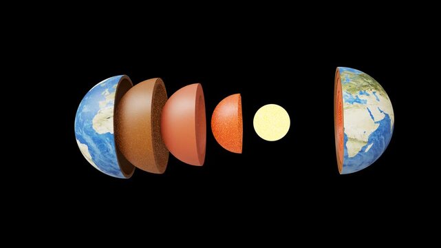 Earth animation showing layer structure on transparent channel. Full HD. 4K