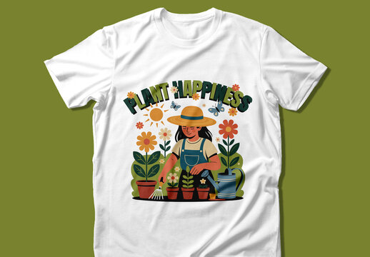 Plant Happiness Gardening Typography Tshirt Design Template