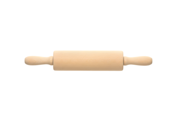 Wooden rolling pin from the kitchen, set against a white backdrop


