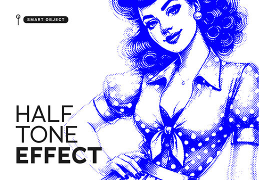 Vintage Halftone Photo Effect Template with Retro Comic Style