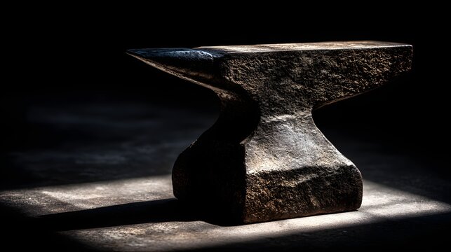 Heavily textured metal striking tool rests under dramatic, focused lighting