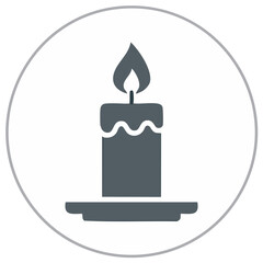 Single Candle Flame Icon - Glowing Light Source, Meltdown Wax on Stand, Burning Remembrance, Simple Design