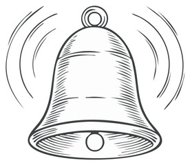 Drawn Bell Illustration Creating Sound Waves, Representing Notification Announcement or Ringing Alarm, Isolated