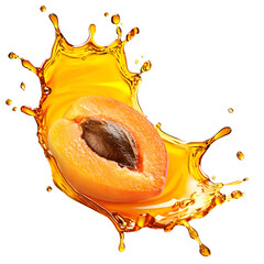 Apricot slice in apricot juicy splash isolated white background. a mockup for designers