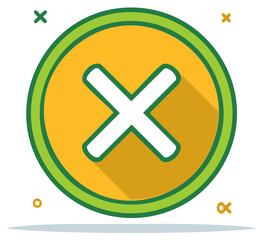 Obraz premium Colorful circular button icon with white X mark, green outline and shadow.