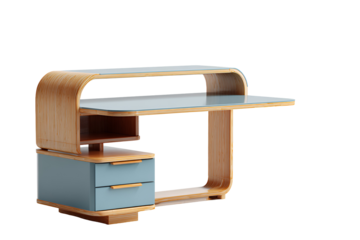 Vintage wooden desk with drawers isolated on transparent background